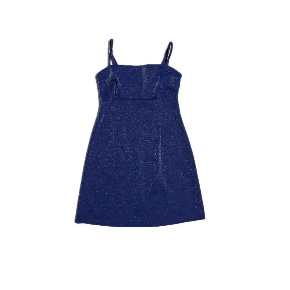 Square Neck Knit Sparkle Mini Blue Dress